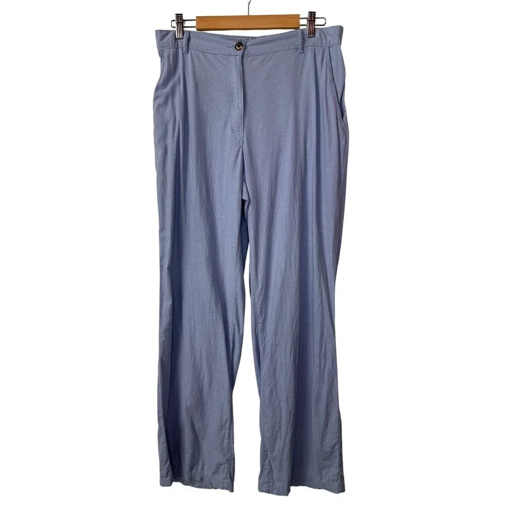 H&M Pants Womens 12 Blue Linen Blend Wide Leg Relaxed Trousers Casual Summer